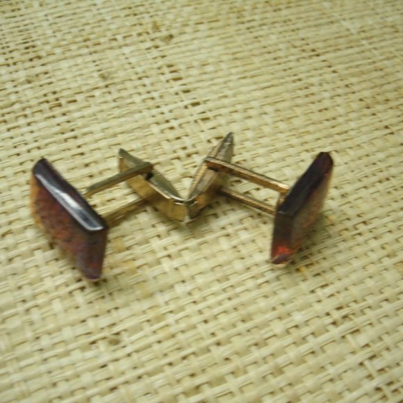 Vintage Orange Iridescent Glass Cuff Links - Picture 5 of 8